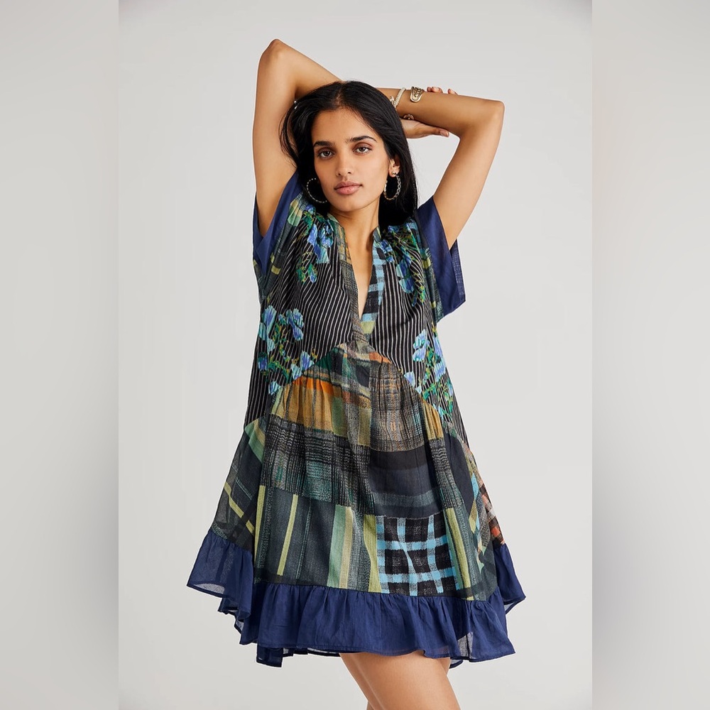 Free People Agnes Patchwork Printed Babydoll Dress